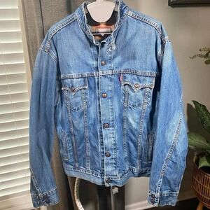 Levi's Easy Rider Denim Jacket Mens Large Moto Band Collar Snap Trucker